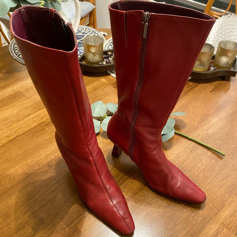 Nine West Red Leather Boot 8.5 - Picture 3 of 8